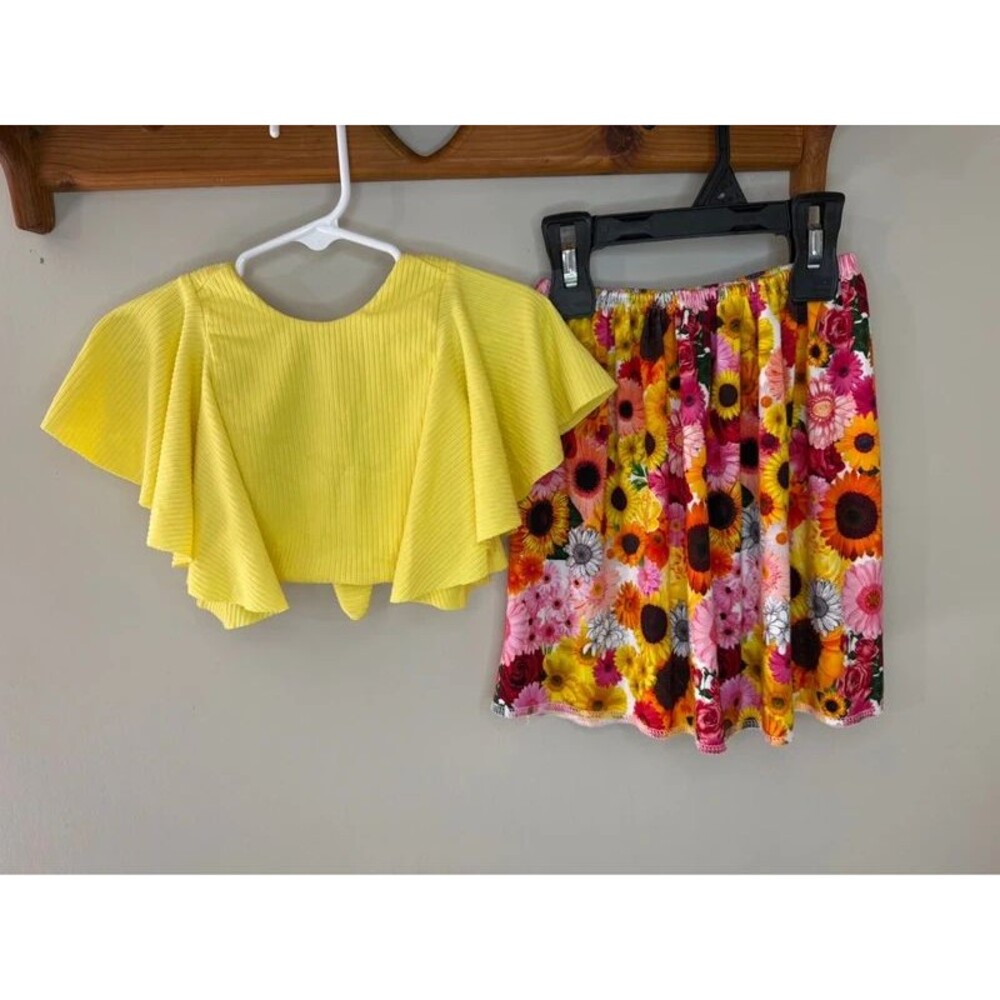 Boutique handmade floral skirt set 3T toddler girl yellow
